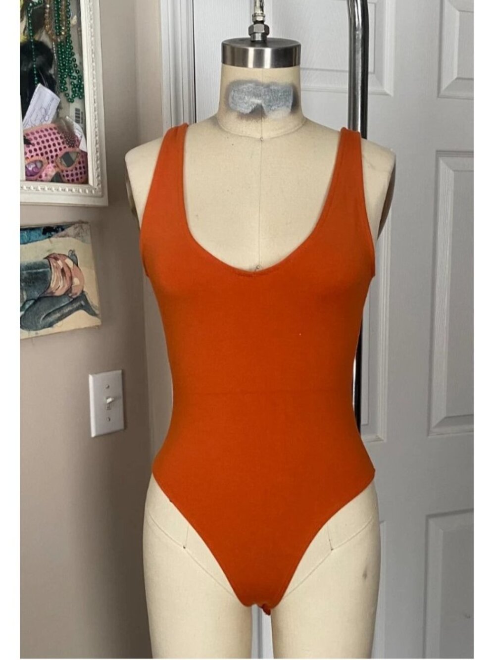 FOREVER 21 Rust Stretch V-neck TANK Camisole Bodysuit Blouse Shirt *SMALL* B65